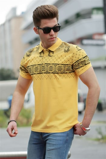 Madmext Yellow Printed Polo Shirt for Men 3057
