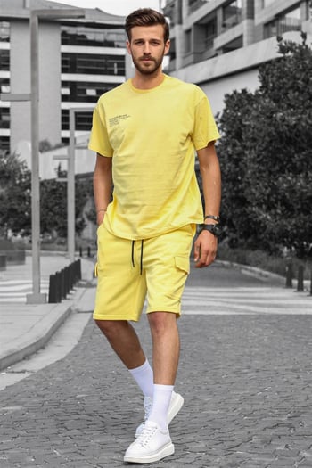 Madmext Sarı Oversize Erkek Şort Takımı 5391