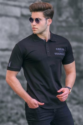 Madmext Siyah Polo Yaka Erkek Tişört 5247