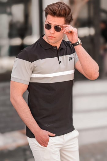 Madmext Siyah Polo Yaka Erkek  Tişört 5239