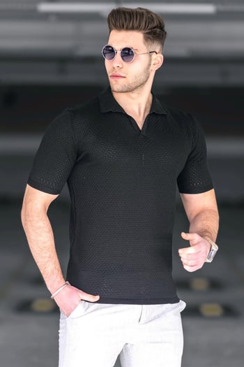 Madmext Siyah Polo Yaka Tişört 5074