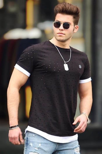 Madmext Black Rapped T-shirt for Men 4489