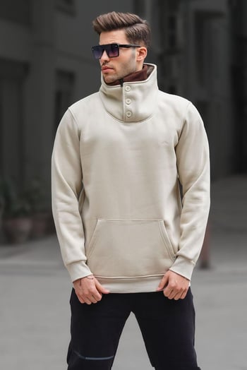 Madmext Beige Button-up Knitwear Sweatshirt 4411