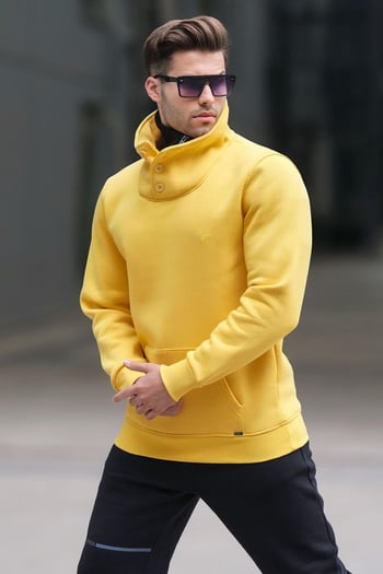 Madmext Triko Yaka Düğmeli Sarı Sweatshirt 4411
