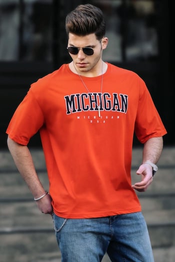 Madmext Orange Printed T-shirt for Men 4957