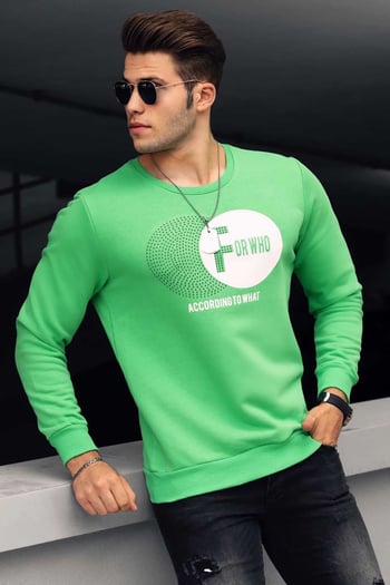 Madmext Green Printed Crew-Neck Sweatshirt 4756