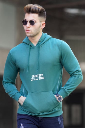 Madmext  Yeşil Baskılı Kapşonlu sweatshirt 5292