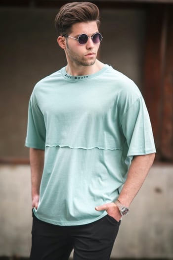Madmext Yeşil Oversize Erkek Baskılı Tişört 5250