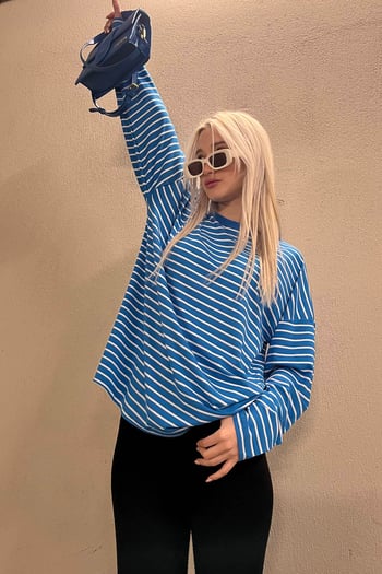Mavi Çizgili  Sweatshirt MG980