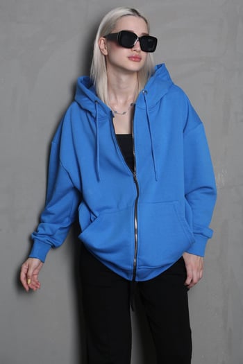 Mavi Kapüşonlu Basic Sweatshirt MG1900