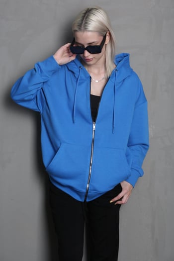 Mavi Kapüşonlu Basic Sweatshirt MG1900