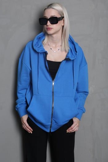 Mavi Kapüşonlu Basic Sweatshirt MG1900