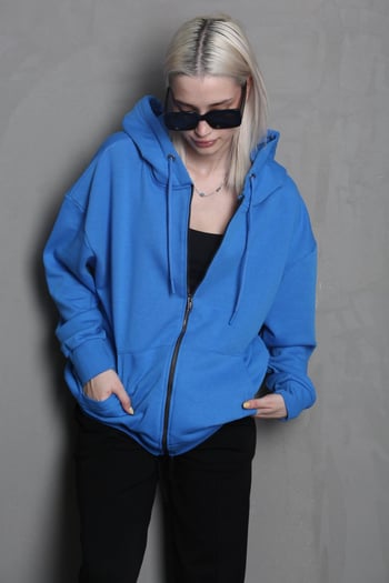 Mavi Kapüşonlu Basic Sweatshirt MG1900