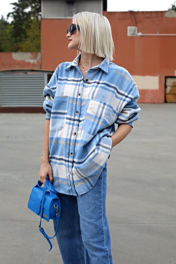 Blue Oversize Plaid Shirt MG1589