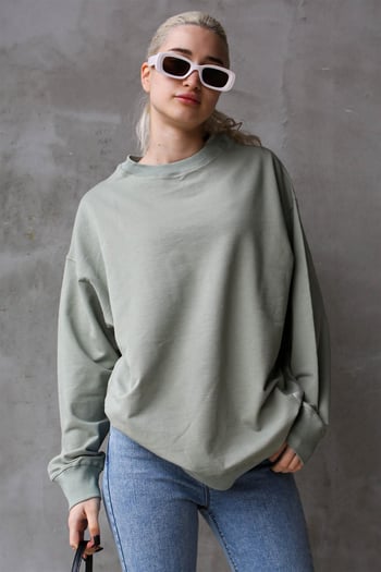Mint Yeşili Basic Oversize Kadın Sweatshirt MG1686