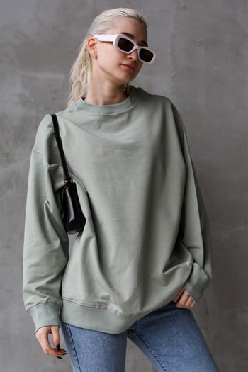 Mint Yeşili Basic Oversize Kadın Sweatshirt MG1686