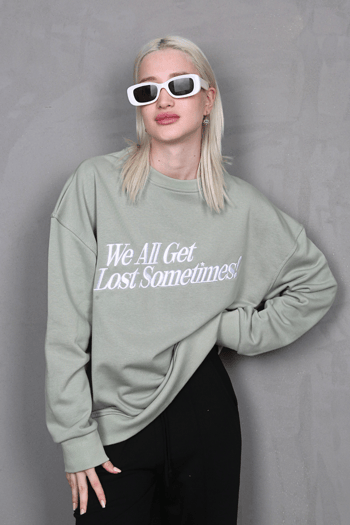 Mint Yeşili Baskılı Sweatshirt MG1901