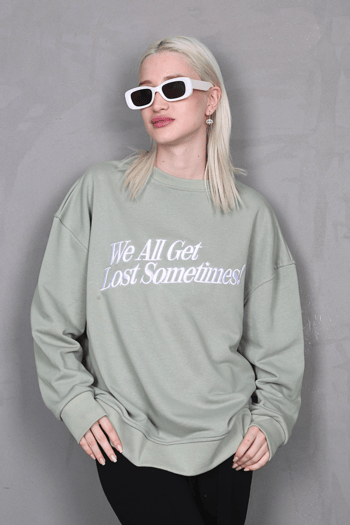 Mint Yeşili Baskılı Sweatshirt MG1901