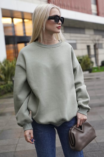 Mint Yeşili Bisiklet Yaka Basic Sweatshirt MG1559