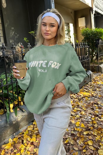 Mint Yeşili Bisiklet Yaka Baskılı Sweatshirt MG1904
