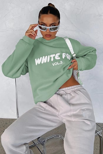 Mint Yeşili Bisiklet Yaka Baskılı Sweatshirt MG1904