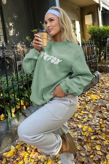 Mint Yeşili Bisiklet Yaka Baskılı Sweatshirt MG1904