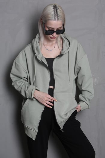 Mint Yeşili Kapüşonlu Basic Sweatshirt MG1900