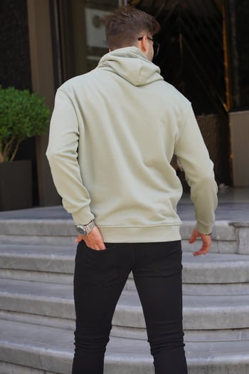Mint Yeşili Kapüşonlu Nakışlı Erkek Sweatshirt 6145