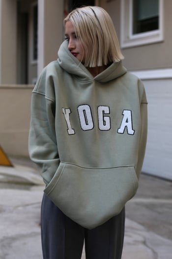 Mint Yeşili Nakışlı Oversize Kapüşonlu Sweatshirt MG1580