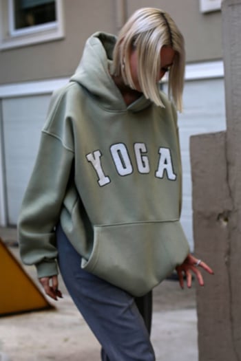 Mint Yeşili Nakışlı Oversize Kapüşonlu Sweatshirt MG1580