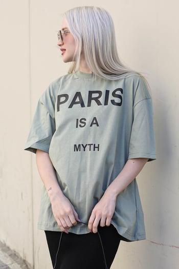 Mint Yeşili Paris Baskılı Kadın Tişört MG1654