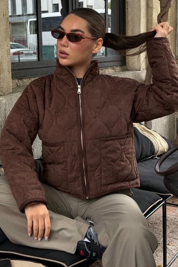 Acı Kahverengi Dik Yaka Kapitone Kadın Mont MG2568