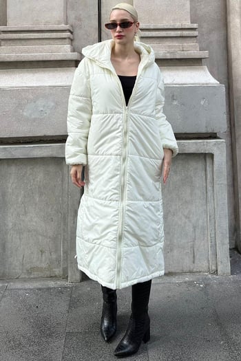 Mad Girls Ekru Uzun Şişme Mont MG1303