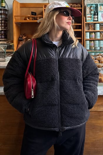 Siyah Peluş Oversize Mont MG1371