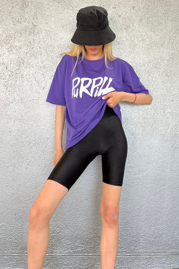Women Printed Oversize Purple T-Shirt MG1490
