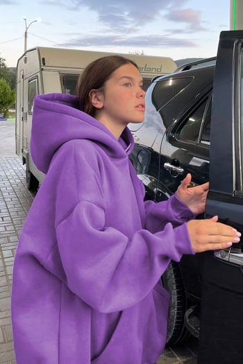 Purple Raised Oversize Hoodie Sweatshirt MG1566