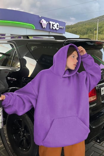 Purple Raised Oversize Hoodie Sweatshirt MG1566