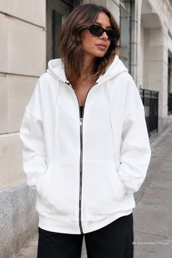 Ekru Kapüşonlu Basic Sweatshirt MG1900
