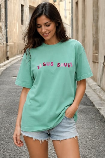 Mint Yeşili  Baskılı Oversize Tişört MG1517