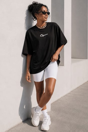 Siyah Baskılı Oversize Tişört MG1491