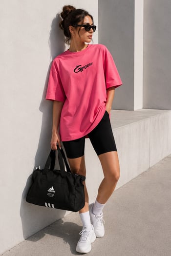 Women Printed Oversize Pink T-Shirt MG1491