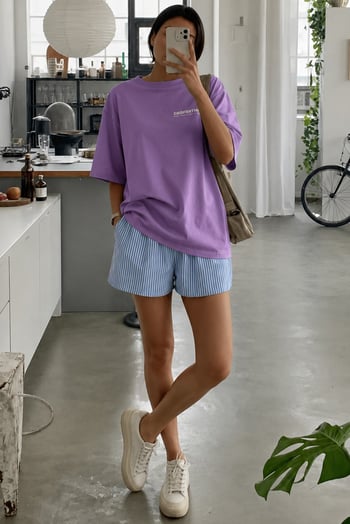 Mad Girls Lila Baskılı Tişört Mg1197