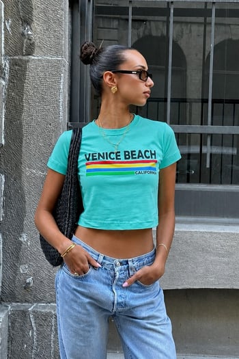 Mint Green Printed Crop T-Shirt MG1535