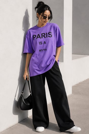 Lila Paris Baskılı Kadın Tişört MG1654