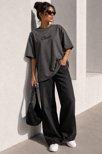 Füme Baskılı Oversize Tişört MG1491