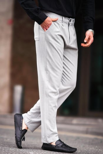 Gri Regular Fit Düz Kesim Yan Cepli Erkek Pantolon 6540