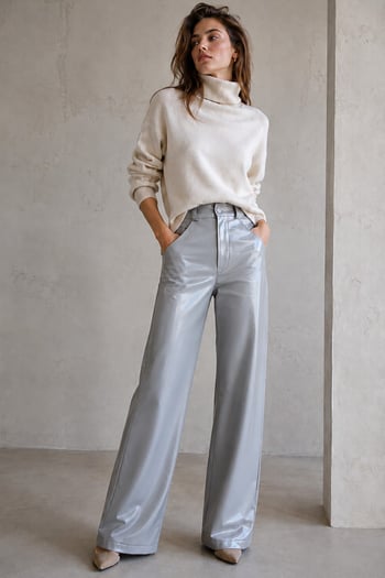 Gümüş Deri Basic Kadın Pantolon MG1316