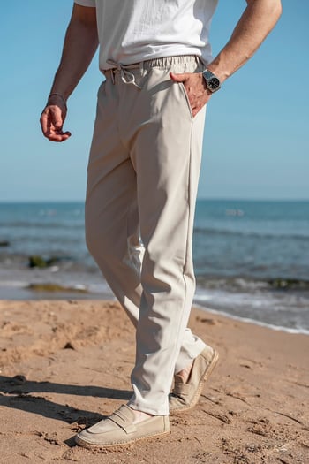 Bej Beli Lastikli Relaxed Fit Jakarlı Erkek Pantolon E6593
