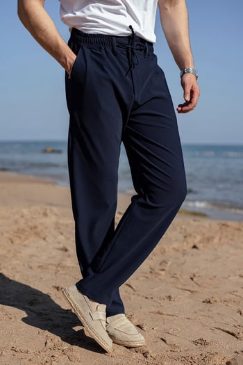 Lacivert Beli Lastikli Relaxed Fit Jakarlı Erkek Pantolon E6593