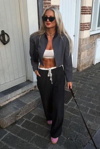 Siyah Çift Bel Bantlı Wide Leg Kadın Pantolon MG2551